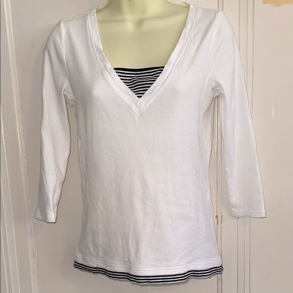 Ralph Lauren Nautical Look White & Dark Navy Cotton Knit Top -3/4 Sleeve Blouse - Picture 1 of 8